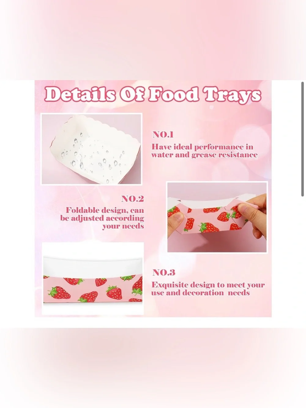 50Pcs Strawberry Paper Food Trays Pink Red Berry Fruit Food Boats
